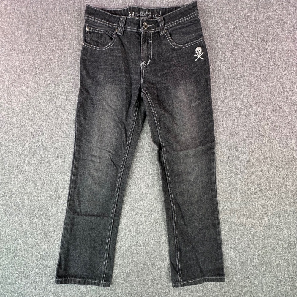 Skullboards Co. Jeans Boys 12 Slim Straight Black Skull Graphic EXCELLENT